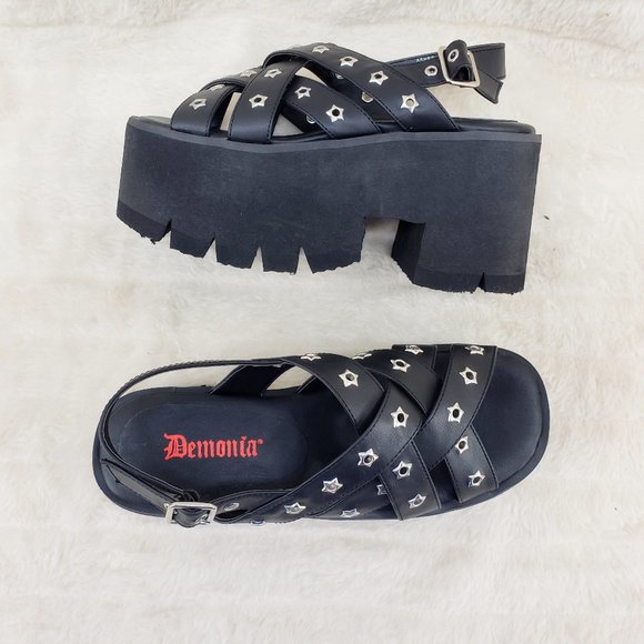 Demonia Black Platform Sandals with Star Accents - Picture 3 of 12